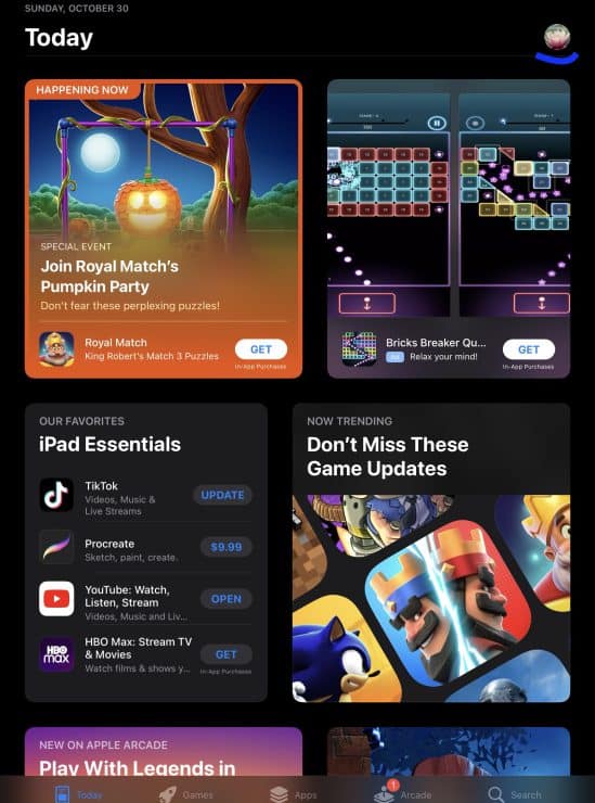 Account Icon in App Store Home Screen