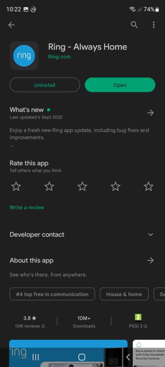 The Ring app on the Android Play Store