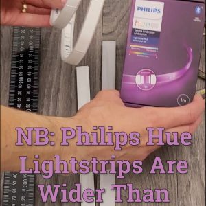 YouTube thumbnail showing me holding a Philips Hue Lightstrip box with the text Philips Hue Lightstrips Are Wider Than Average