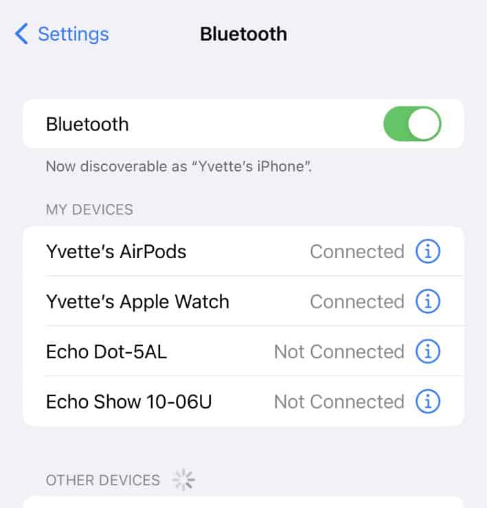 Bluetooth in iPhone Settings