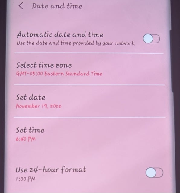 Time and Timezones in Android Settings
