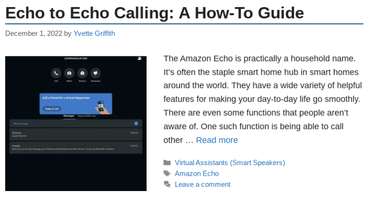 Blog screenshot showing the Echo calling article