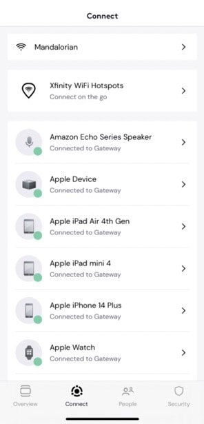 Devices connected to Xfinity Wifi