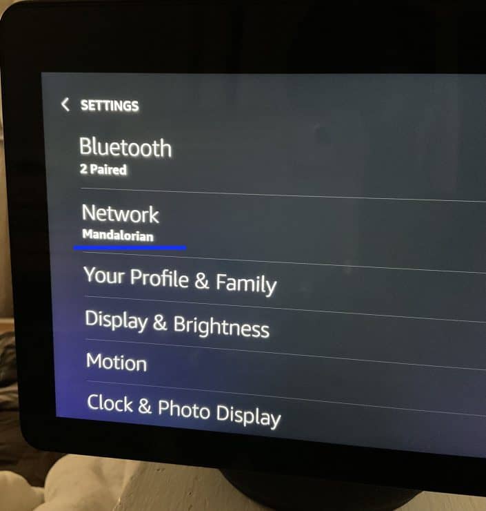 Network option on Amazon Echo Show 10