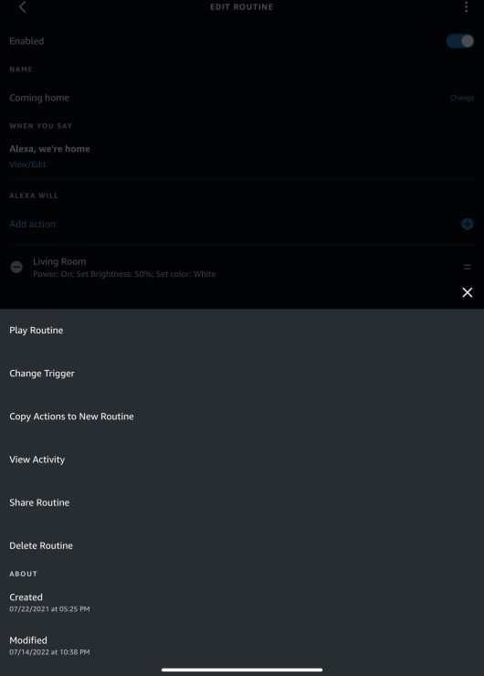 Routine Editing Options in the Alexa App