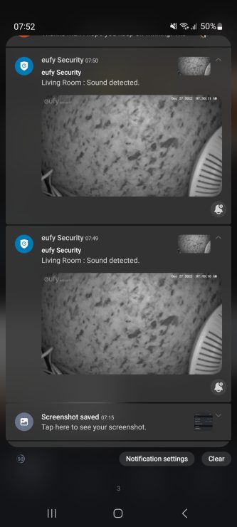 Two Eufy rich notifications saying that sound has been detected