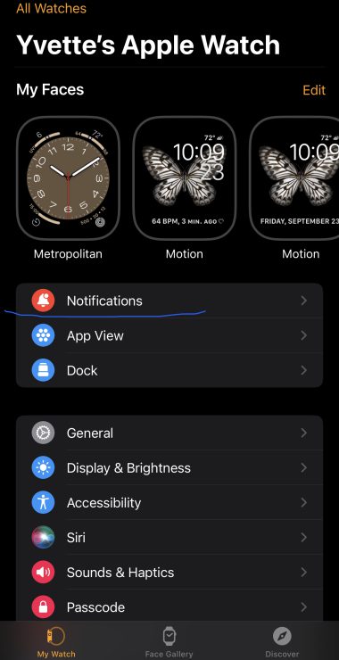 Notifications in the iOs Watch app