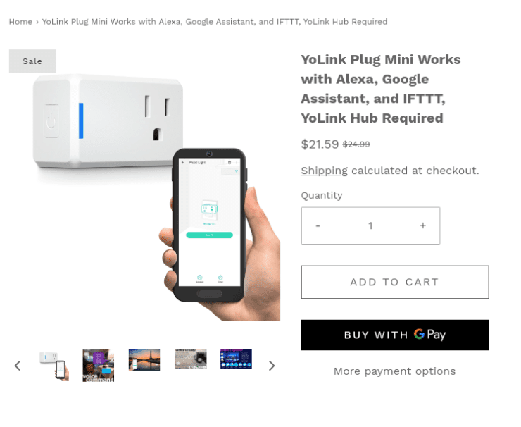 Screenshot from the YoLink store showing the YoLink Smart Plug