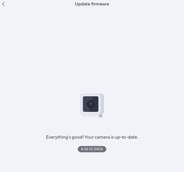 Update Firmware page in the Wyze app
