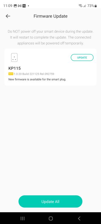 The Kasa app shows that I have a pending firmware update for my Kasa KP115 smart plug