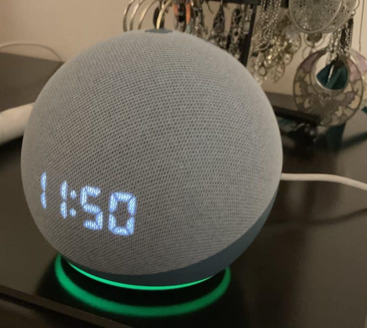 Echo Dot in Drop In Mode With Green Light
