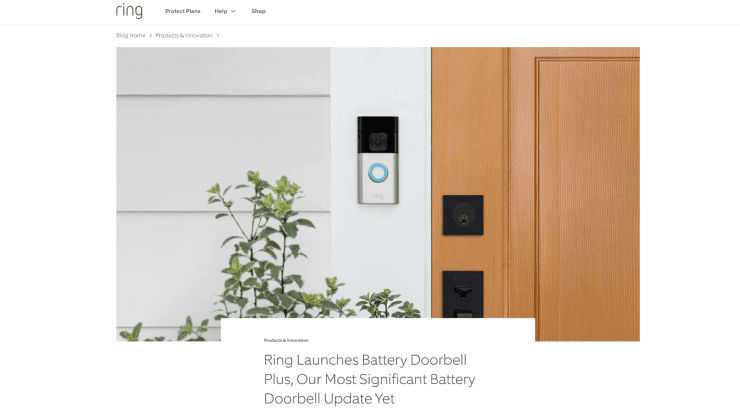 Screenshot from the Ring blog announcing the Ring Battery Doorbell Plus