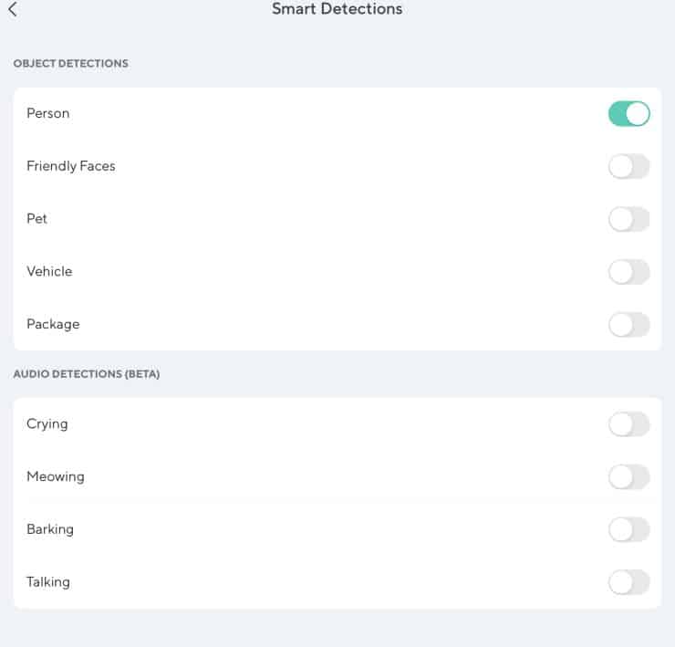 Where to enable smart detections in the Wyze app