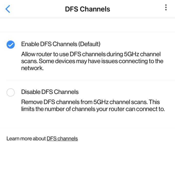 DFS Wifi Channel Settings