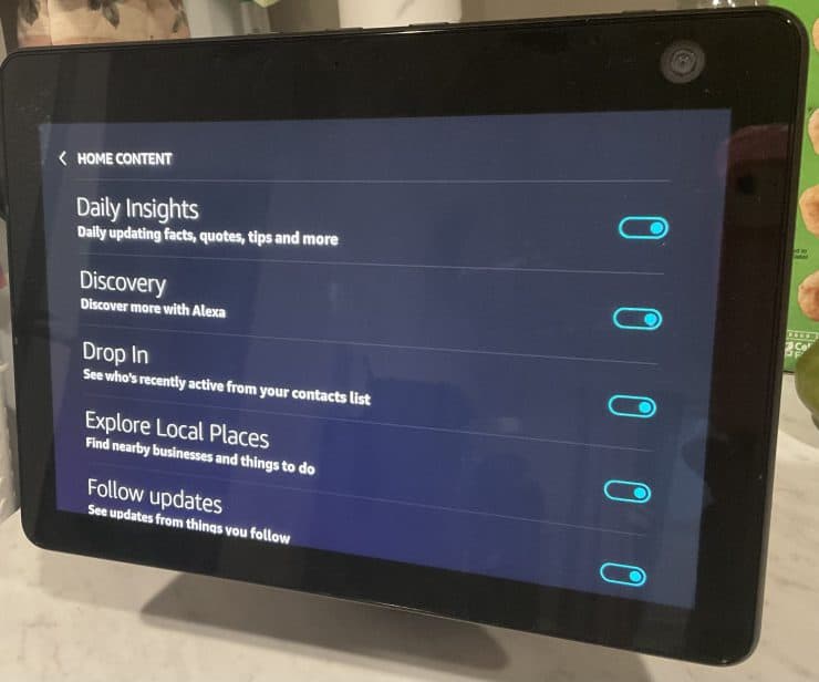 Home Content Options on the Echo Show