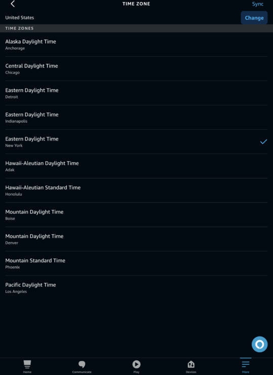 Time Zones in the Alexa app