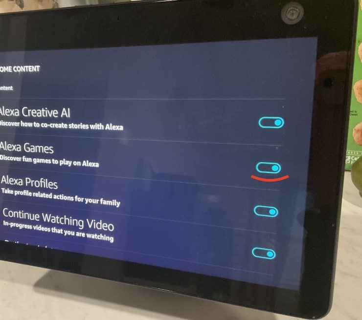 Toggle button on the Echo Show