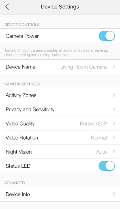 settings option on Kasa App