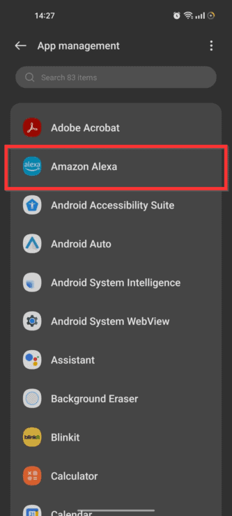 Find and select the Alexa app.