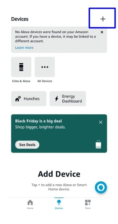 Devices icon on alexa app