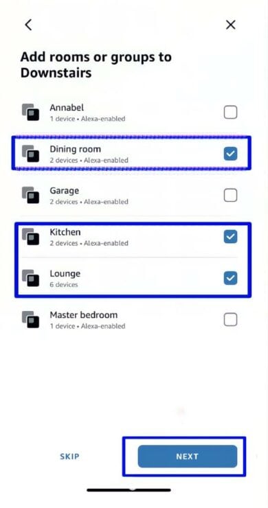 Add the rooms you want to add into groups
