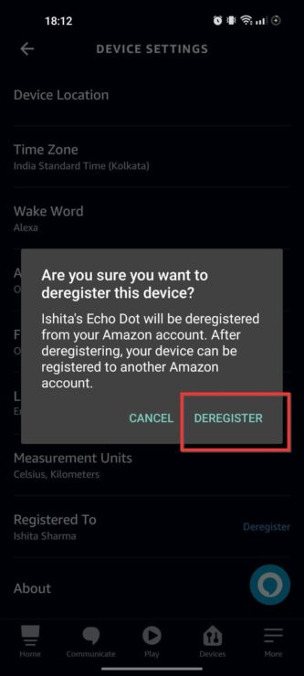 Allow the Alexa app to perform the reset