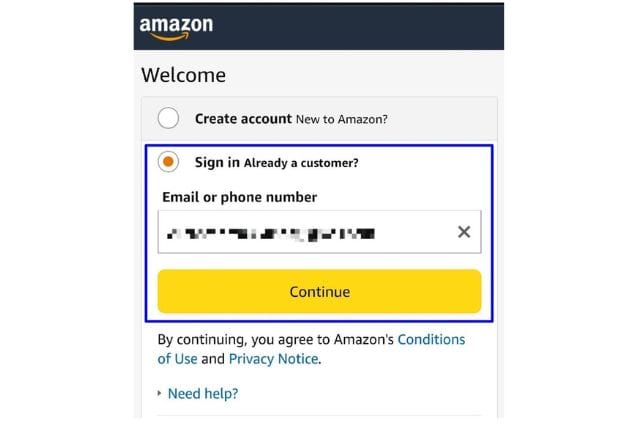 Log into your account on Amazon.com