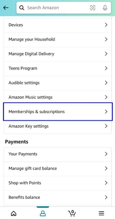 Select “Memberships & Subscriptions”