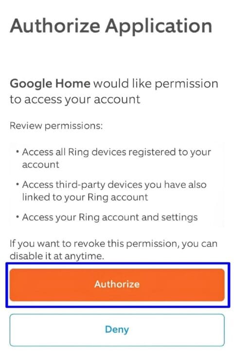 prompt to authorize Google Home