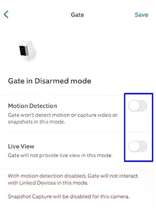 Gate in disarmed mode